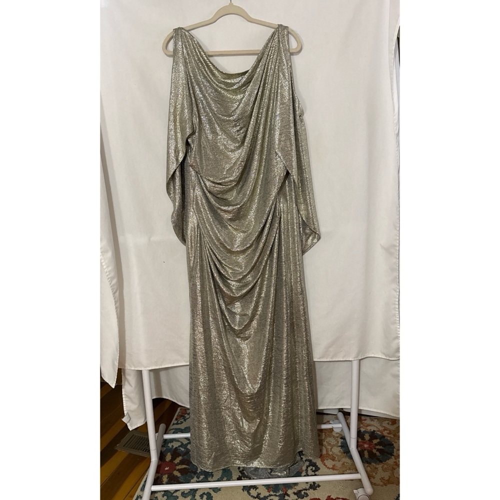 Betsy & Adam Metallic Silver Draped Maxi Gown, Size 20W, NWOT, MAKE AN OFFER!!!